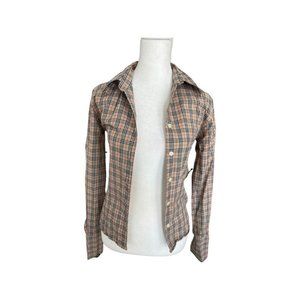 Burberry Tan Plaid Button-Up Blouse